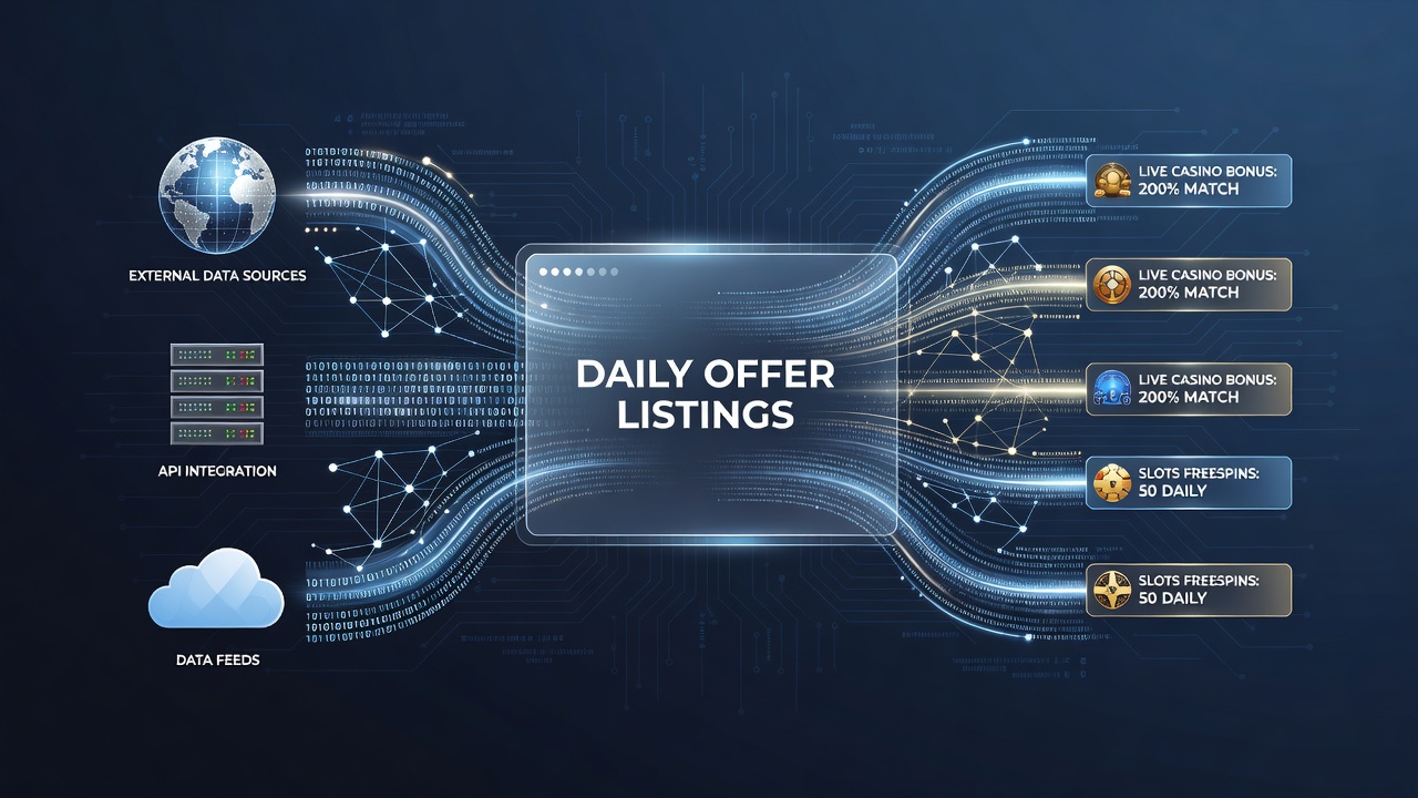 Illustratie van data-integratie tussen externe bronnen en casino affiliate platforms
