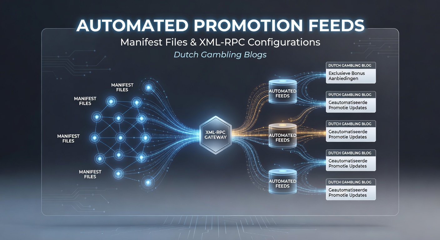 Technische weergave van manifestbestanden en XML-RPC-configuraties in geautomatiseerde feeds voor Nederlandse gokblogs