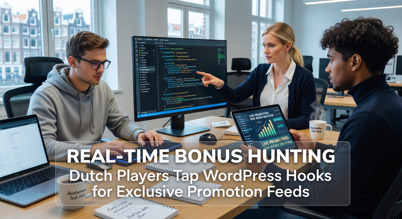 Schermafbeelding van een WordPress dashboard met actieve hooks voor live casino promoties, inclusief bonus feeds die real-time updaten voor Nederlandse spelers