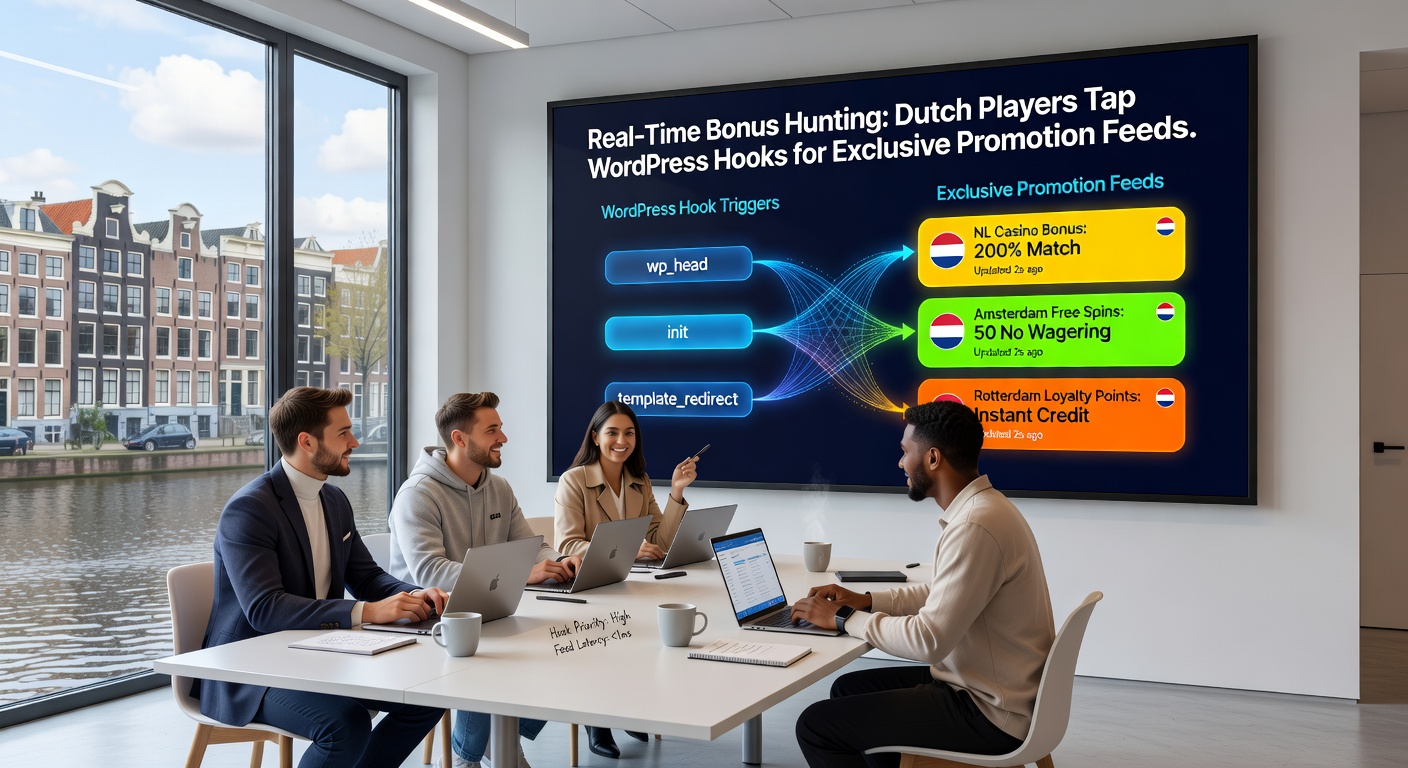Voorbeeld van een live bonus ticker op een Nederlandse WordPress casino blog, aangedreven door custom hooks die real-time promoties van gelicenseerde sites weergeven
