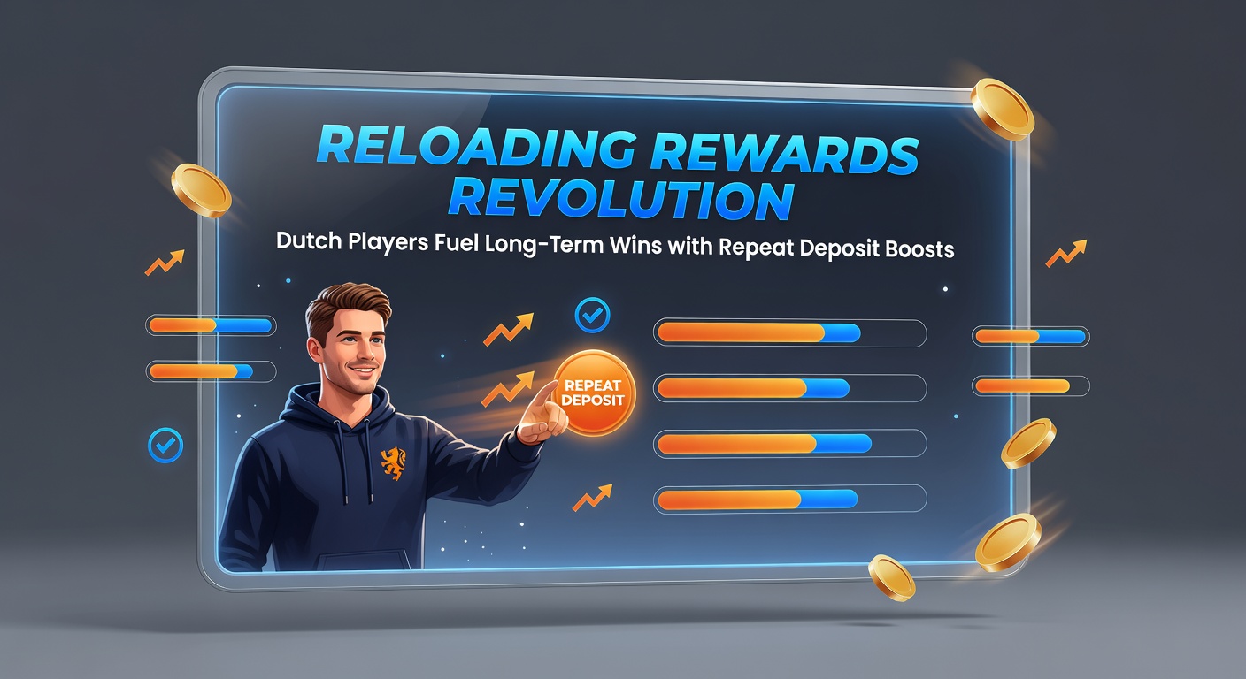 Speler aan een digitaal casino-interface die een reload bonus claimt, met grafieken van groeiende bankroll over maanden